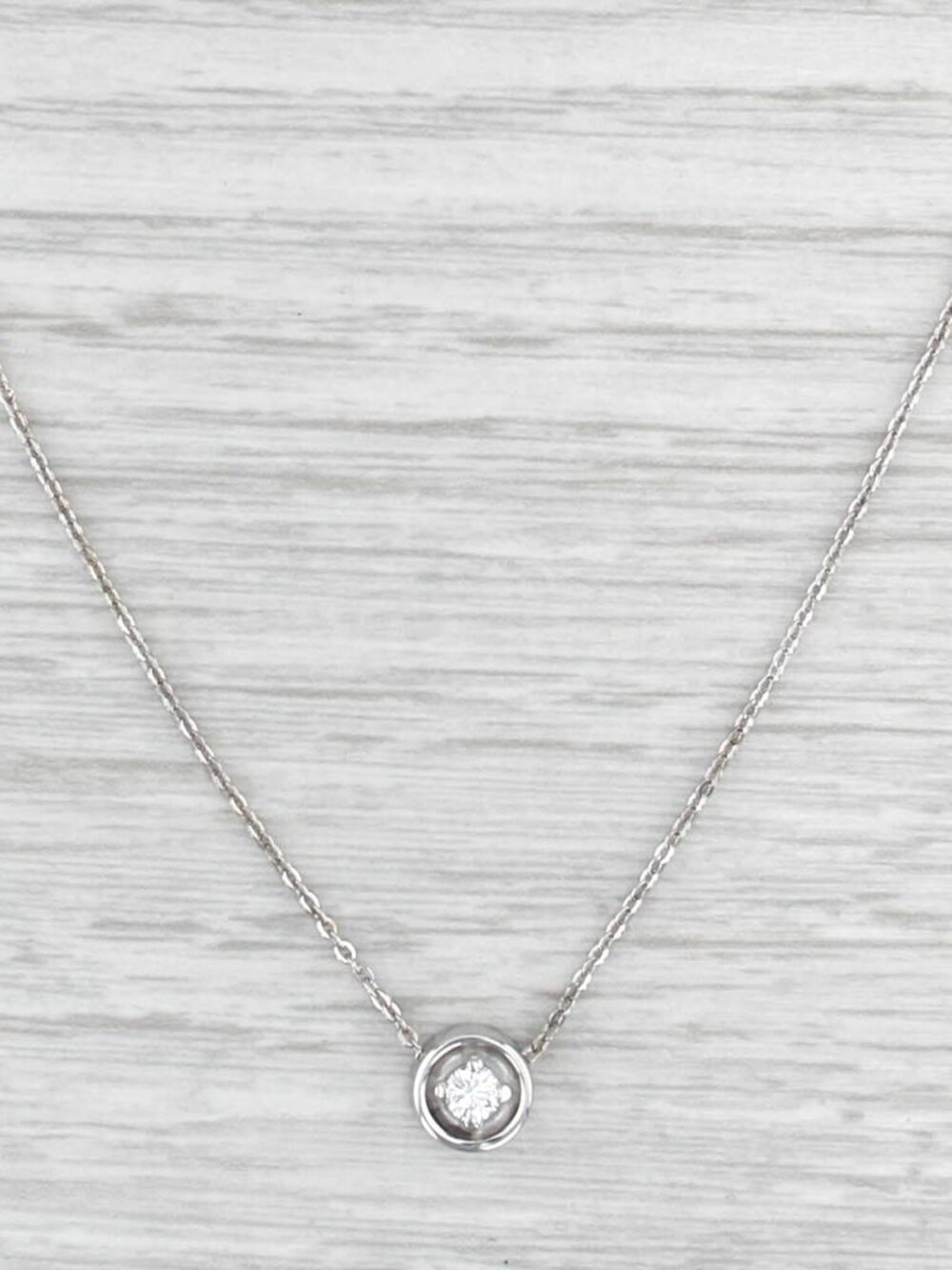 0.12ct Diamond Round Solitaire Pendant Necklace 14k White Gold 18" Cable Chain